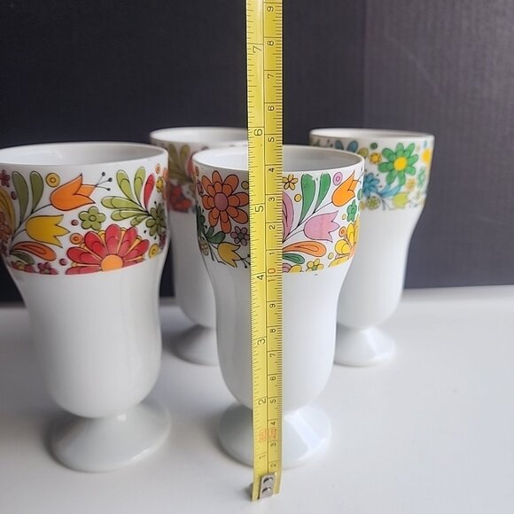 Vtg Mid Century Floral Milk Glass Sundae Parfait Dessert Cups Japan Set Of 4 - Picture 7 of 8